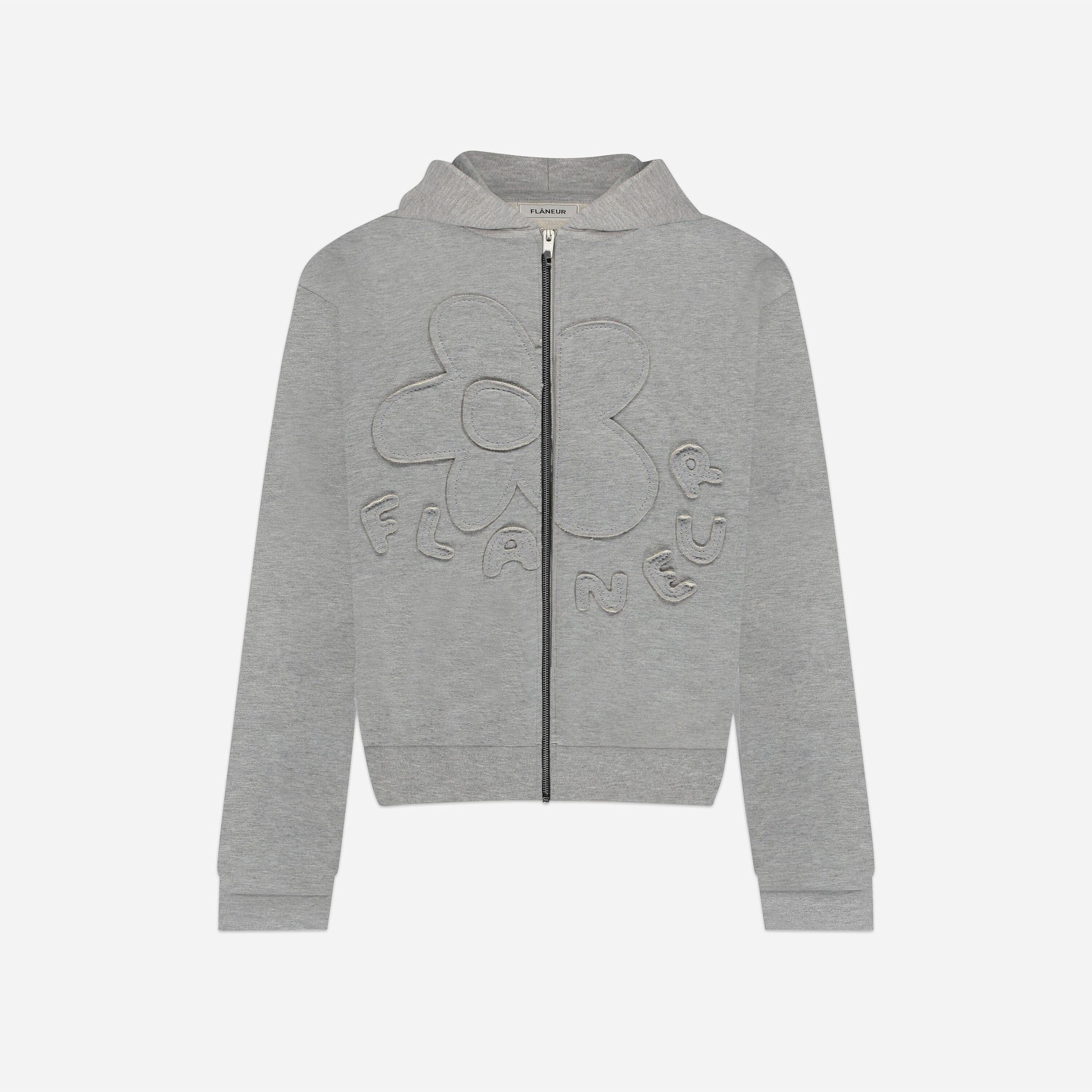 Blossom Patches Zip-Up Hoodie | Heather Grey - Image 5