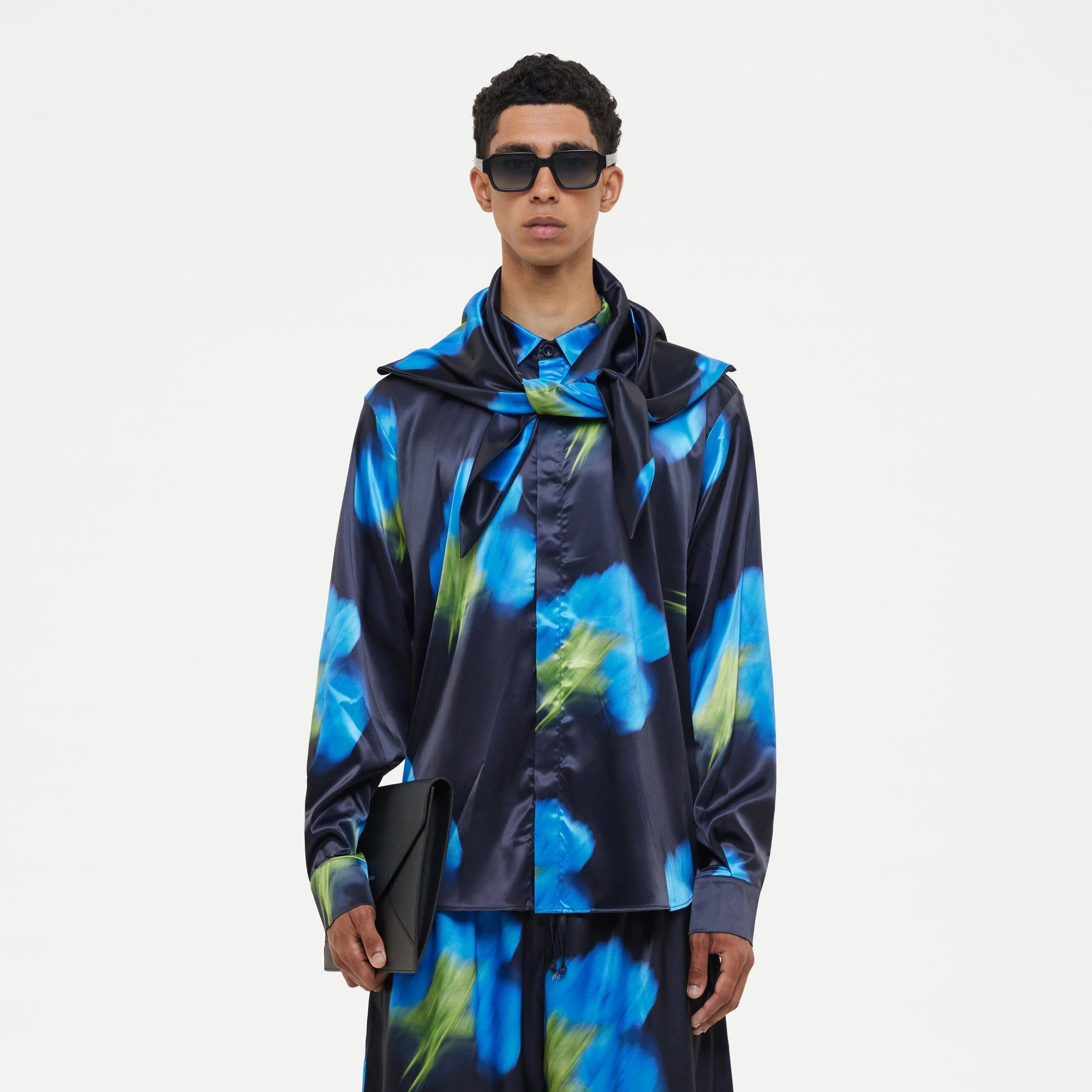 Blurred Flower Hooded Shirt | Black - Image 2