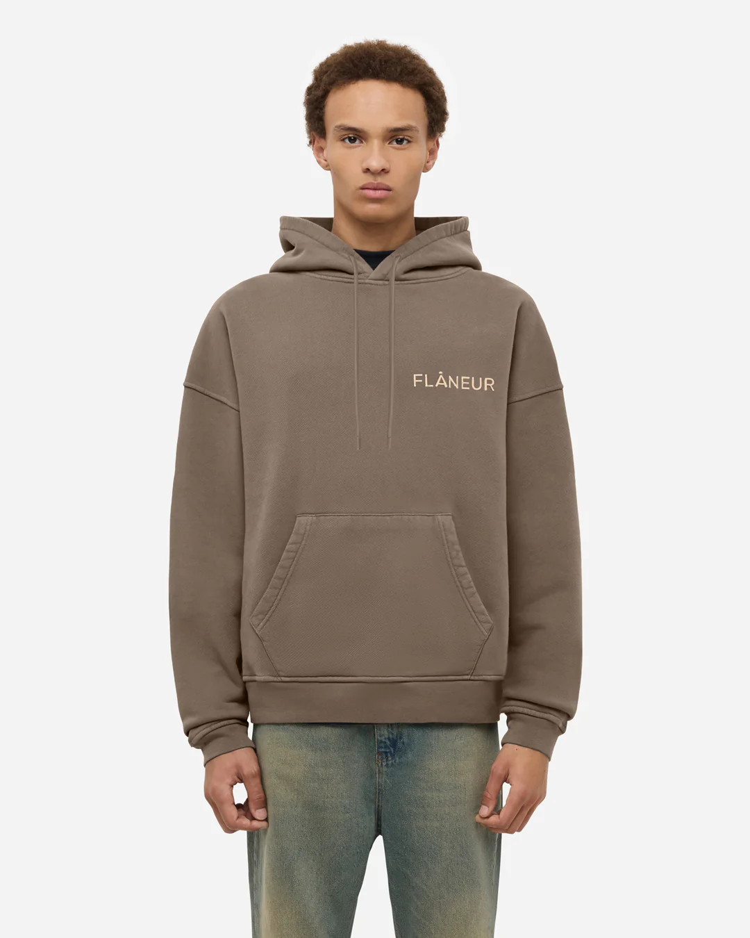 Double Logo Washed Hoodie (500GSM) | Brown - Image 3