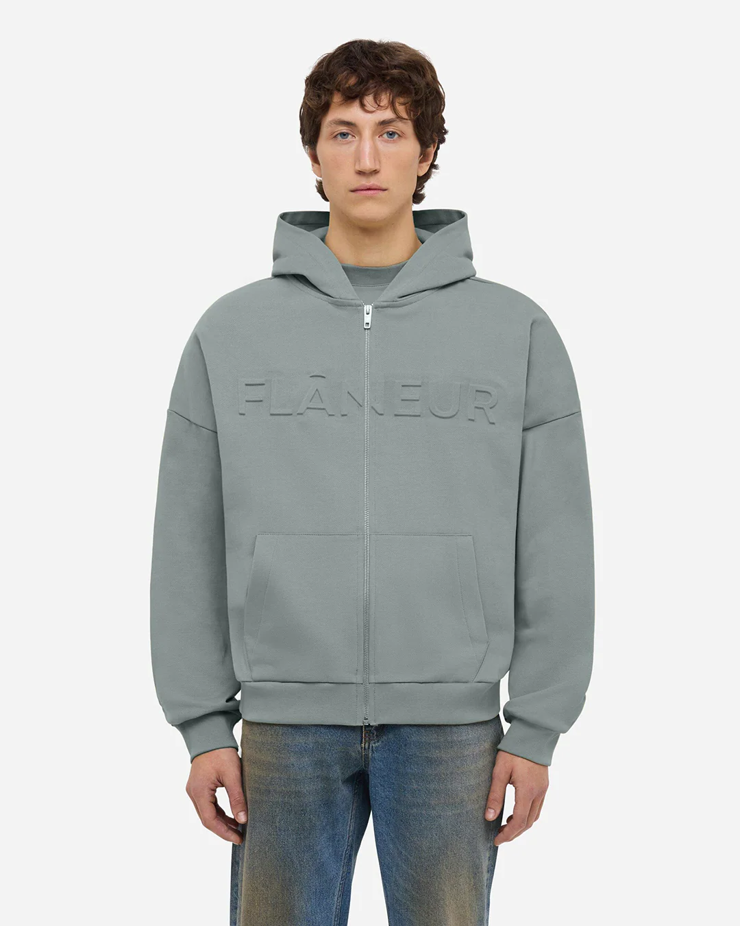 Embossed Zip-Up Hoodie | Midnight Blue - Image 3