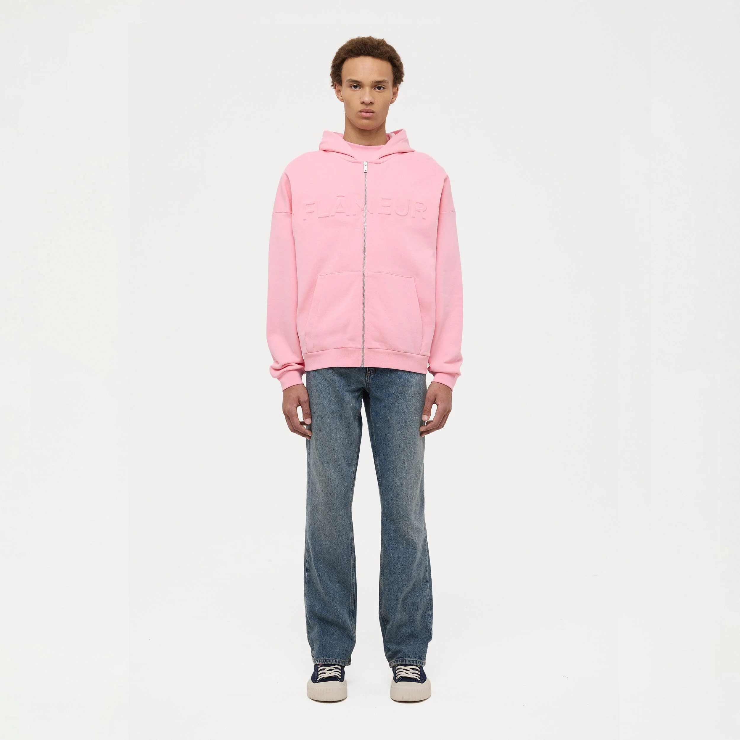 Embossed Zip-Up Hoodie | Pink