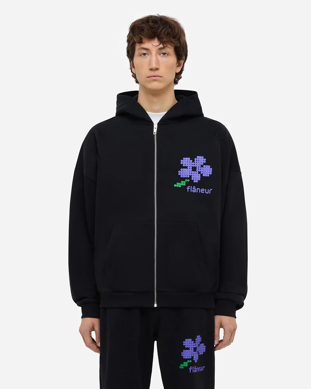 Pixel Flower Zip-Up | Black - Image 3